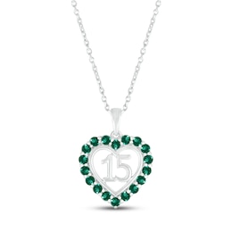 Lab-Created Emerald Quinceañera Heart Necklace 10K White Gold 18&quot;