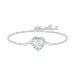 Aquamarine Quinceañera Heart Bolo Bracelet Sterling Silver 9.5&quot;