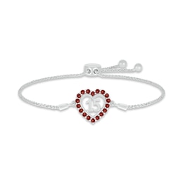 Garnet Quinceañera Heart Bolo Bracelet Sterling Silver 9.5&quot;