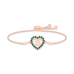 Lab-Created Emerald Quinceañera Heart Bolo Bracelet 10K Rose Gold 9.5&quot;