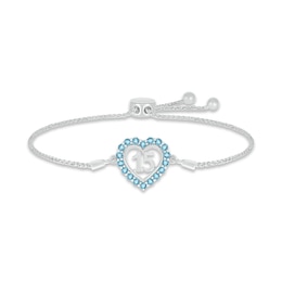 Swiss Blue Topaz Quinceañera Heart Bolo Bracelet Sterling Silver 9.5&quot;