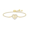 Thumbnail Image 1 of White Lab-Created Sapphire Quinceañera Heart Bolo Bracelet 10K Yellow Gold 9.5&quot;