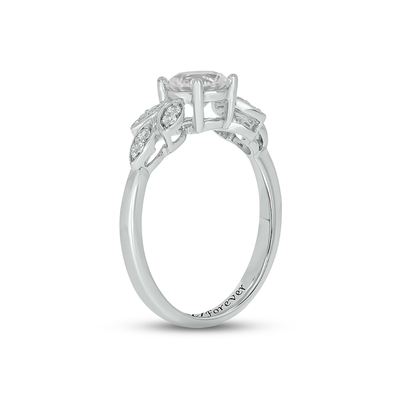 Main Image 2 of White Lab-Created Sapphire Diamond Leaf Promise Ring 1/10 ct tw Round-cut Sterling Silver