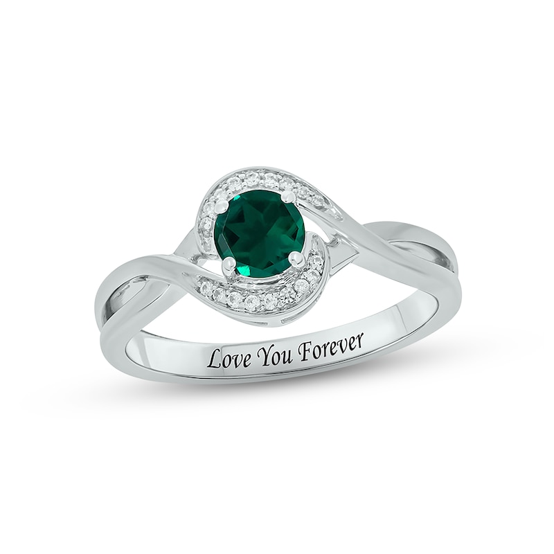 Lab-Created Emerald & Diamond Promise Ring 1/20 ct tw Round-cut Sterling Silver