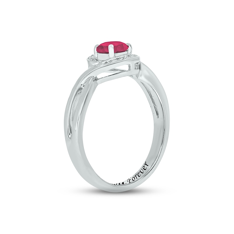 Main Image 2 of Lab-Created Ruby & Diamond Promise Ring 1/20 ct tw Round-cut Sterling Silver