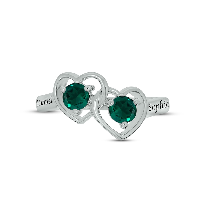 Main Image 3 of Lab-Created Emerald Double Heart Promise Ring Sterling Silver