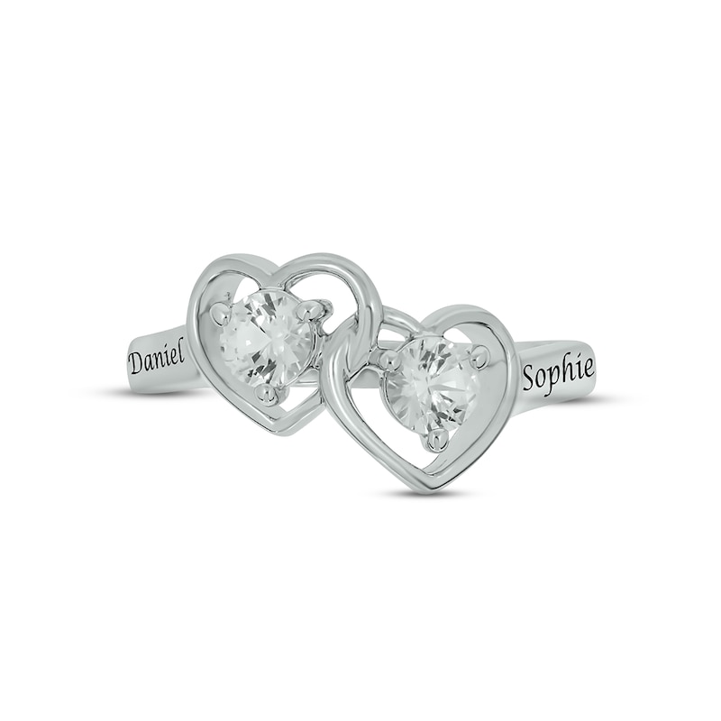 Main Image 3 of White Lab-Created Sapphire Double Heart Promise Ring Sterling Silver