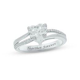 White Lab-Created Sapphire & Diamond Heart Promise Ring 1/10 ct tw Round-cut Sterling Silver
