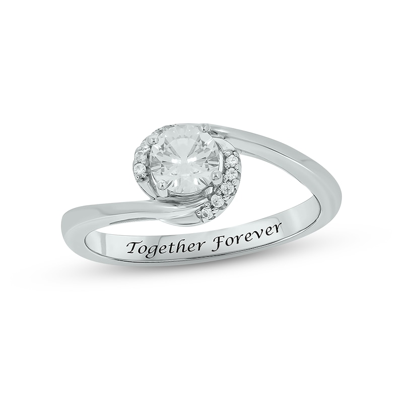 Main Image 1 of White Lab-Created Sapphire & Diamond Promise Ring 1/20 ct tw Round-cut Sterling Silver