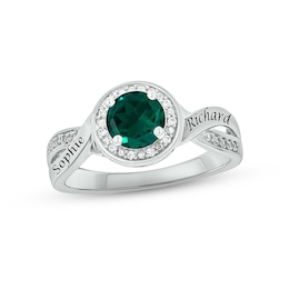 Lab-Created Emerald & Diamond Promise Ring 1/10 ct tw Round-cut Sterling Silver