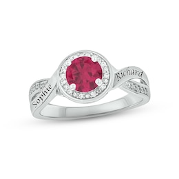 Lab-Created Ruby & Diamond Promise Ring 1/10 ct tw Round-cut Sterling Silver