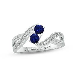 Blue Lab-Created Sapphire & Diamond Promise Ring 1/10 ct tw Round-cut Sterling Silver