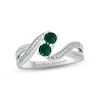 Thumbnail Image 1 of Lab-Created Emerald & Diamond Promise Ring 1/10 ct tw Round-cut Sterling Silver