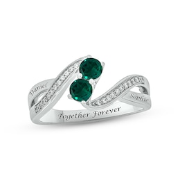 Lab-Created Emerald & Diamond Promise Ring 1/10 ct tw Round-cut Sterling Silver