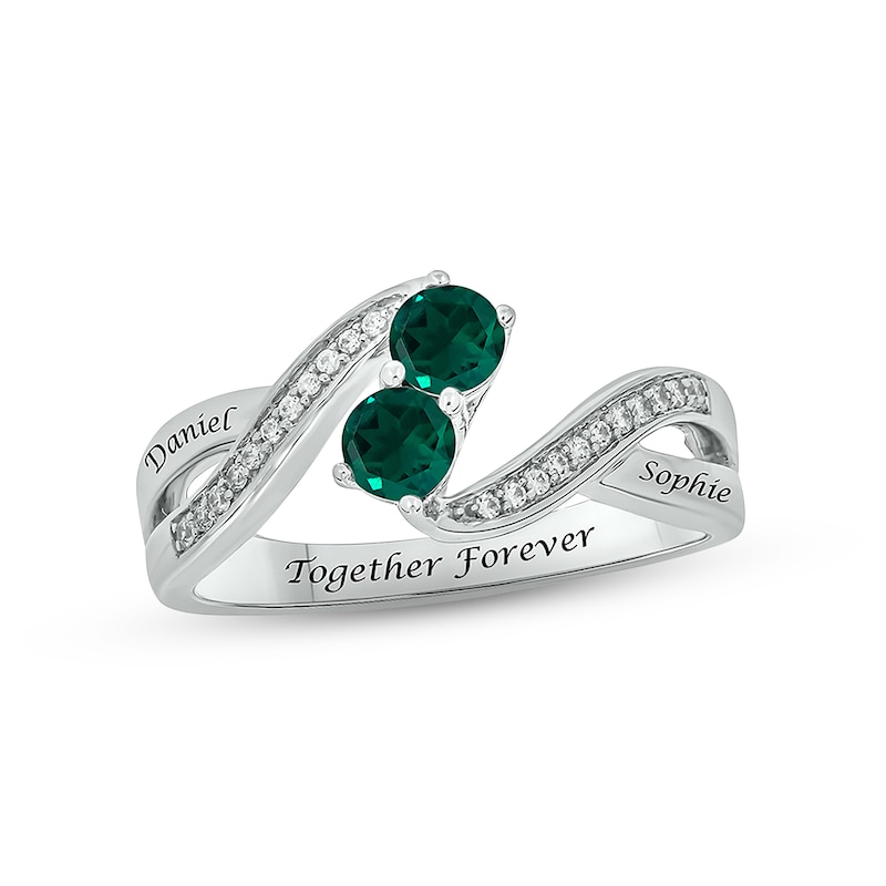 Lab-Created Emerald & Diamond Promise Ring 1/10 ct tw Round-cut Sterling  Silver