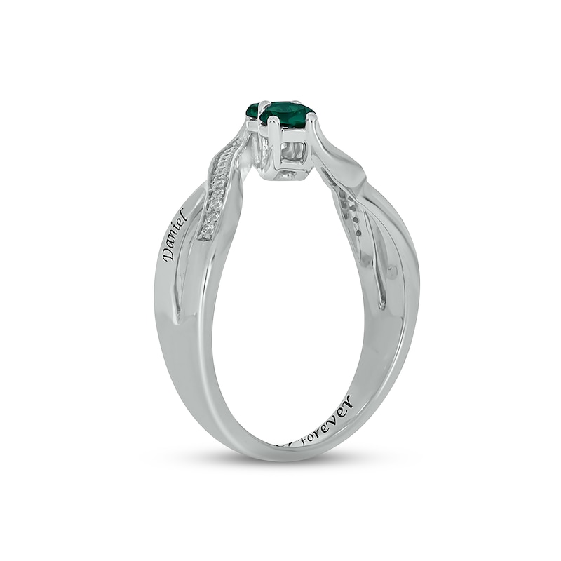 Main Image 2 of Lab-Created Emerald & Diamond Promise Ring 1/10 ct tw Round-cut Sterling Silver