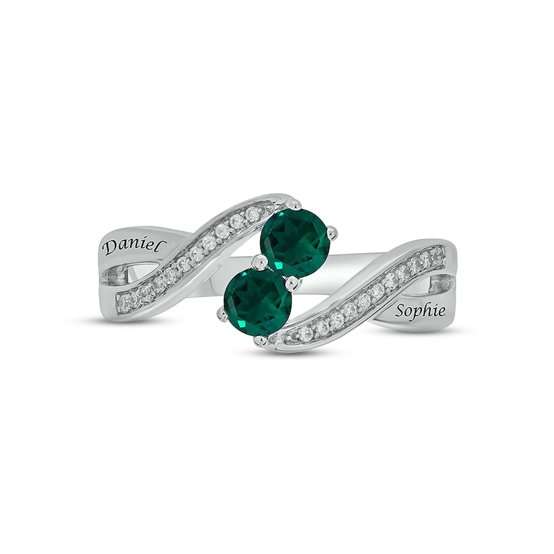 Main Image 3 of Lab-Created Emerald & Diamond Promise Ring 1/10 ct tw Round-cut Sterling Silver