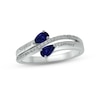 Thumbnail Image 1 of Blue Lab-Created Sapphire & Diamond Promise Ring 1/10 ct tw Round-cut Sterling Silver