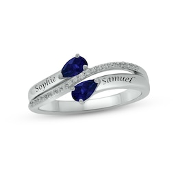 Blue Lab-Created Sapphire & Diamond Promise Ring 1/10 ct tw Round-cut Sterling Silver