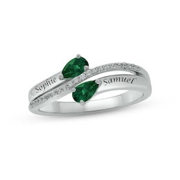 Lab-Created Emerald & Diamond Promise Ring 1/10 ct tw Round-cut Sterling Silver