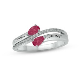 Lab-Created Ruby & Diamond Promise Ring 1/10 ct tw Round-cut Sterling Silver