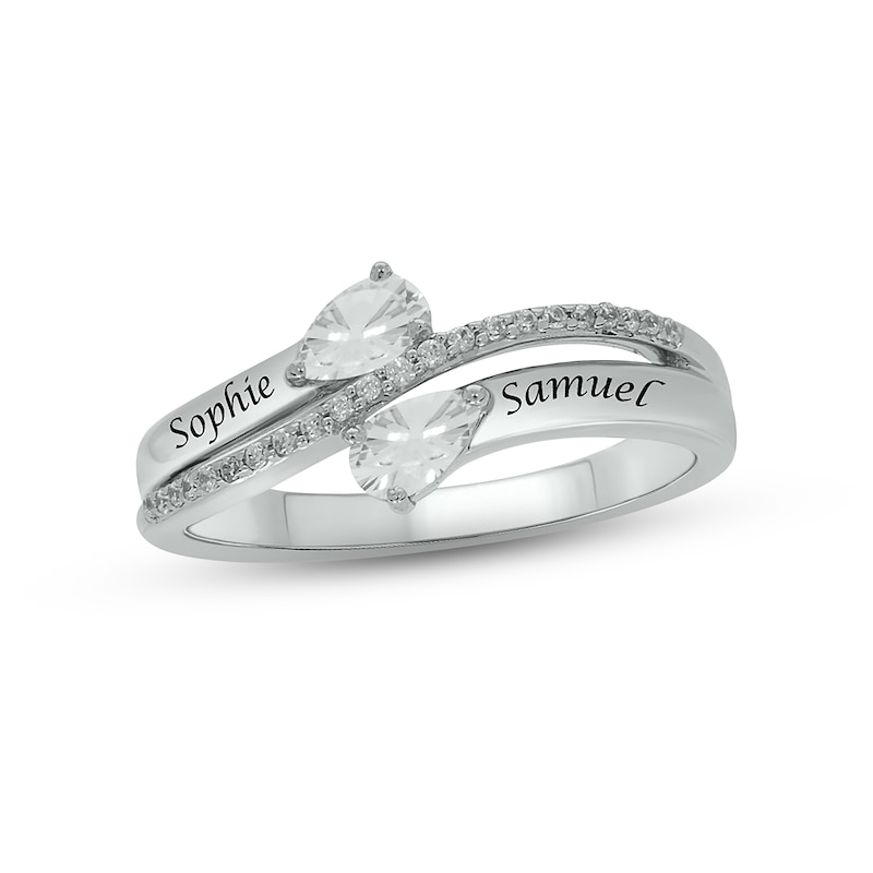 Main Image 1 of White Lab-Created Sapphire & Diamond Promise Ring 1/10 ct tw Round-cut Sterling Silver