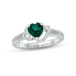 Lab-Created Emerald & Diamond Heart Promise Ring 1/20 ct tw Round-cut Sterling Silver