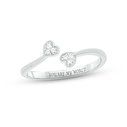 Diamond Hearts Wrap Promise Ring 1/20 ct tw Round-cut Sterling Silver