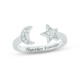 Diamond Moon & Star Deconstructed Promise Ring 1/10 ct tw Round-cut Sterling Silver