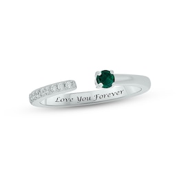 Lab-Created Emerald & Diamond Deconstructed Promise Ring 1/10 ct tw Round-cut Sterling Silver