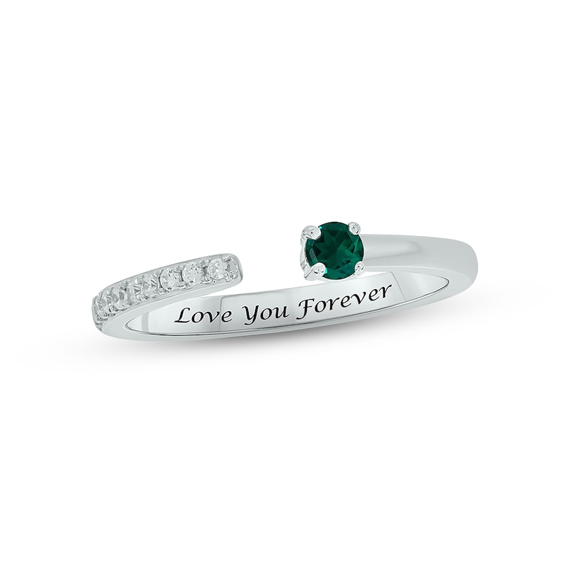 Main Image 1 of Lab-Created Emerald & Diamond Deconstructed Promise Ring 1/10 ct tw Round-cut Sterling Silver