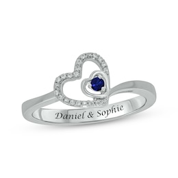 Blue Lab-Created Sapphire & Diamond Ring 1/20 ct tw Round-cut Sterling Silver