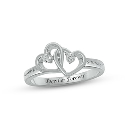 Diamond Double Heart Promise Ring 1/10 ct tw Round-cut Sterling Silver