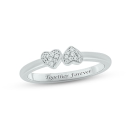 Diamond Double Heart Promise Ring 1/10 ct tw Round-cut Sterling Silver