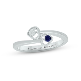 Blue Lab-Created Sapphire & Diamond Double Heart Promise Ring 1/20 ct tw Round-cut Sterling Silver