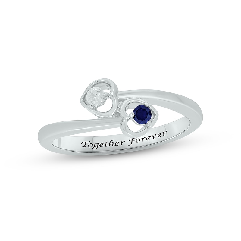 Main Image 1 of Blue Lab-Created Sapphire & Diamond Double Heart Promise Ring 1/20 ct tw Round-cut Sterling Silver