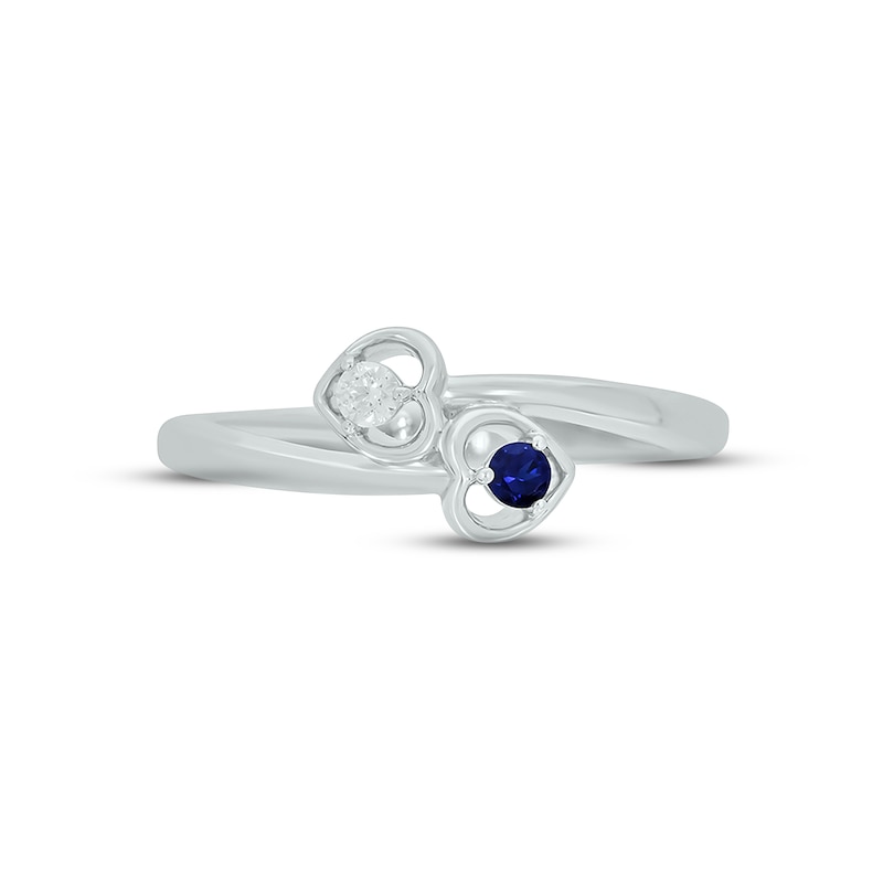 Main Image 3 of Blue Lab-Created Sapphire & Diamond Double Heart Promise Ring 1/20 ct tw Round-cut Sterling Silver