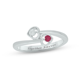 Lab-Created Ruby & Diamond Double Heart Promise Ring 1/20 ct tw Round-cut Sterling Silver