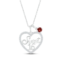 Garnet & White Lab-Created Sapphire &quot;Sweet 16&quot; Necklace Sterling Silver 18&quot;