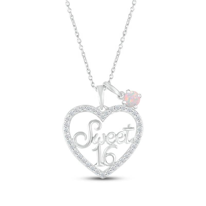 Lab-Created Opal & White Lab-Created Sapphire "Sweet 16" Necklace Sterling Silver 18"