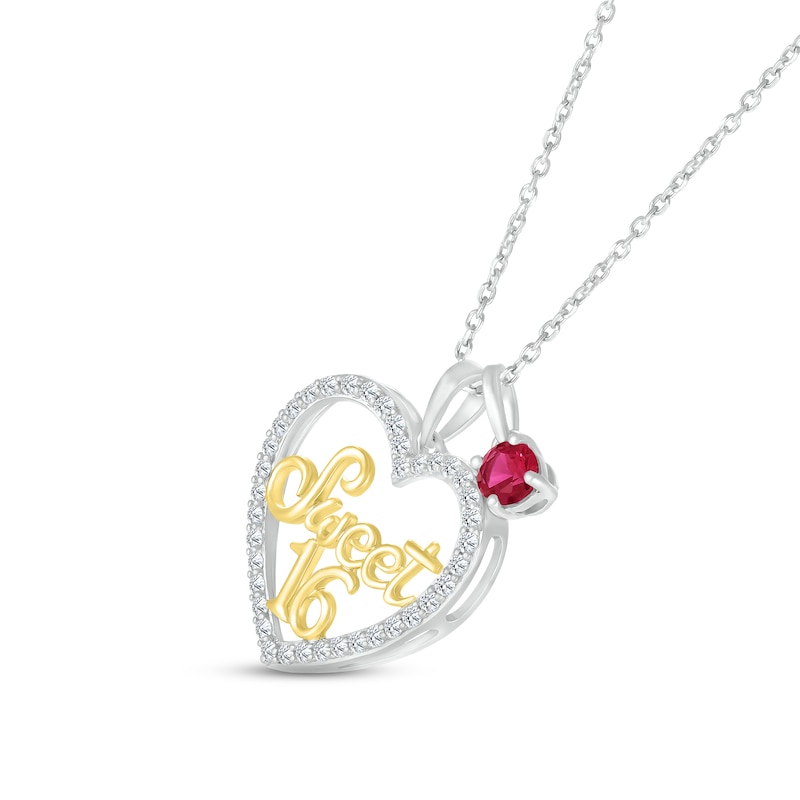 Lab-Created Ruby & White Lab-Created Sapphire "Sweet 16" Necklace Sterling Silver & 10K Yellow Gold 18"