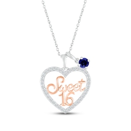 Blue & White Lab-Created Sapphire &quot;Sweet 16&quot; Necklace Sterling Silver & 10K Rose Gold 18&quot;