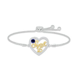 Blue & White Lab-Created Sapphire &quot;Sweet 16&quot; Bolo Bracelet Sterling Silver & 10K Yellow Gold 9.5&quot;