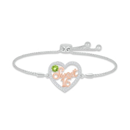 Peridot & White Lab-Created Sapphire &quot;Sweet 16&quot; Bolo Bracelet Sterling Silver & 10K Rose Gold 9.5&quot;