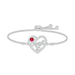 Lab-Created Ruby & White Lab-Created Sapphire &quot;Sweet 16&quot; Bolo Bracelet Sterling Silver 9.5&quot;