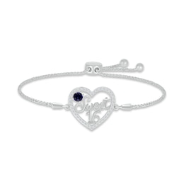 Blue & White Lab-Created Sapphire &quot;Sweet 16&quot; Bolo Bracelet Sterling Silver 9.5&quot;