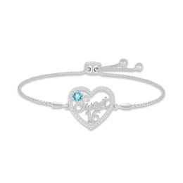 Swiss Blue Topaz & White Lab-Created Sapphire &quot;Sweet 16&quot; Bolo Bracelet Sterling Silver 9.5&quot;