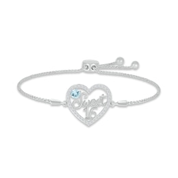 Aquamarine & White Lab-Created Sapphire &quot;Sweet 16&quot; Bolo Bracelet Sterling Silver 9.5&quot;