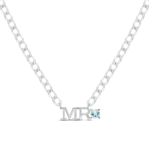 Men's Aquamarine "Mr." Cuban Chain Necklace Sterling Silver 20"