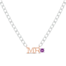 Men's Amethyst &quot;Mr.&quot; Cuban Chain Necklace Sterling Silver & 10K Rose Gold 20&quot;